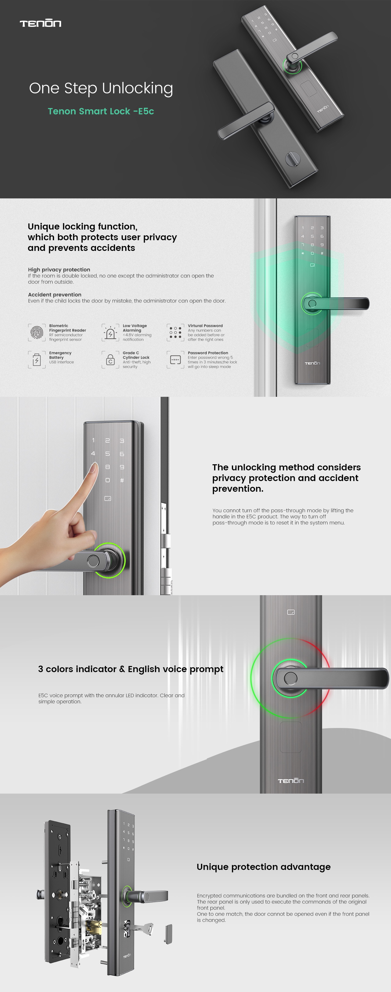 Detalhes de Segurança Fingerprint Keyless Access Smart Exterior Door Lock